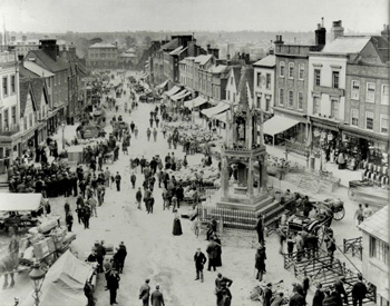 The Market Square and High Street on market day about 1900